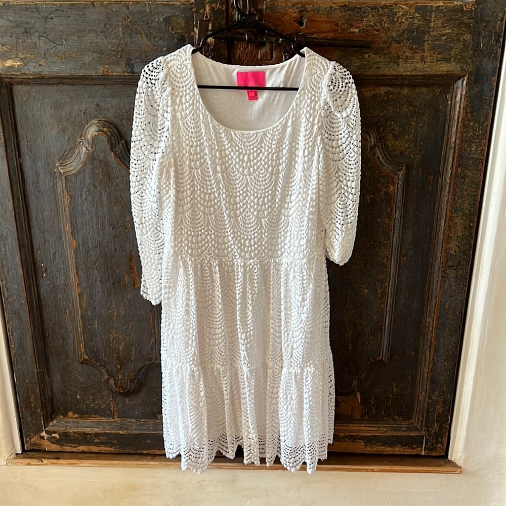 Lilly Pulitzer White Crochet Tiered Dress